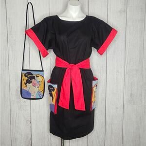 VTG Art To Wear Graphic Japanese 3 Piece Set - Kimono Shirt Dress, Belt & Purse